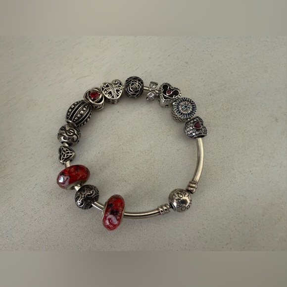 Pandora Bangle Bracelet w/ 13 Charms S925 - ALE - 925 Sterling Silver 8 inches - Picture 3 of 5